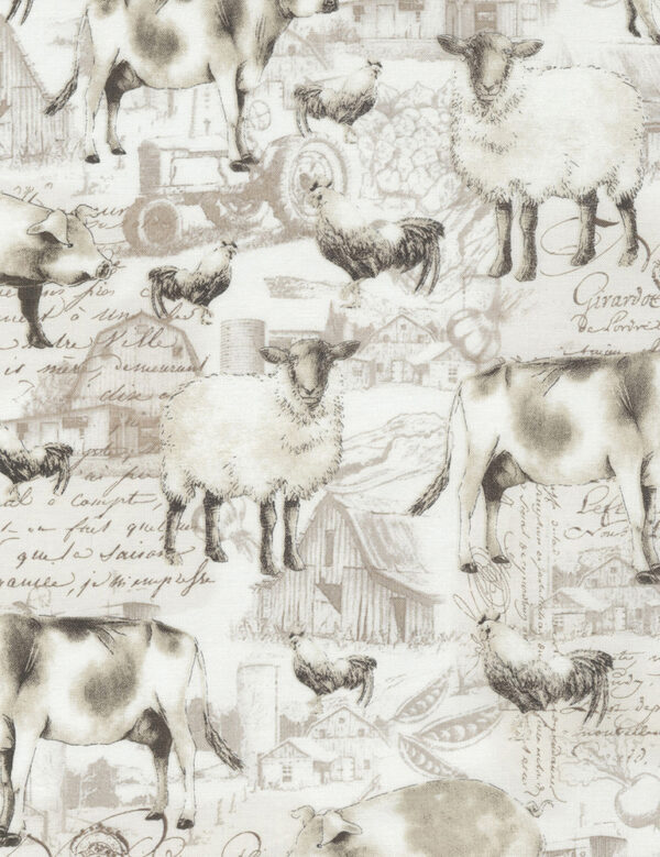 Fabric Timeless Treasures C5482 Etched Farm Animals
