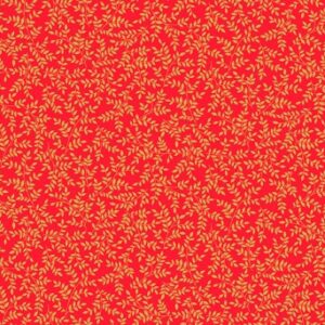 Fabric Makower UK 2095/R Xmas Metallic Leaves Red