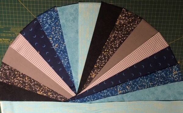 2.5 inch Pre Cut fabric Libs Metallic Mix Blues and Greys Pack of 16