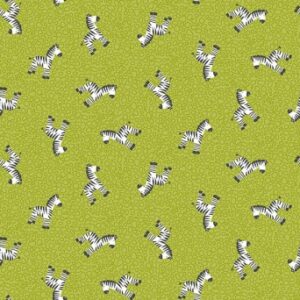 Fabric Makower UK Jungle Zebra Green 2201/G