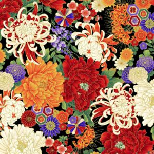 Fabric Timeless Treasures CM7874 Metallic Koko Chrysanthemums