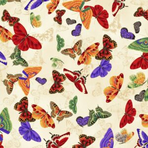Fabric Timeless Treasures CM7876 Metallic Koko Butterflies Cream