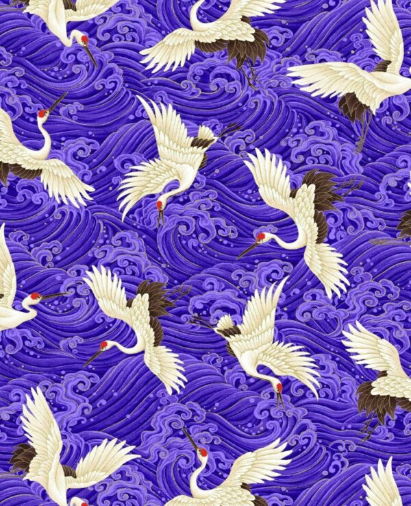Fabric Timeless Treasures CM7878 Metallic Koko Cranes Purple
