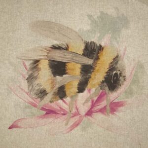 Fabric Chatham Glyn Linen Digitally Printed Panel of 3 Bees with Flower