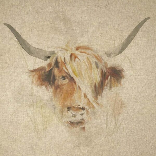 Fabric Chatham Glyn Linen Digitally Printed Panel of 3 Highland Cows